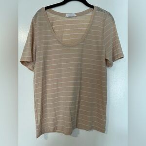 Double Zero Pink & White Striped Scoop Neck Tee | Women’s Size Medium